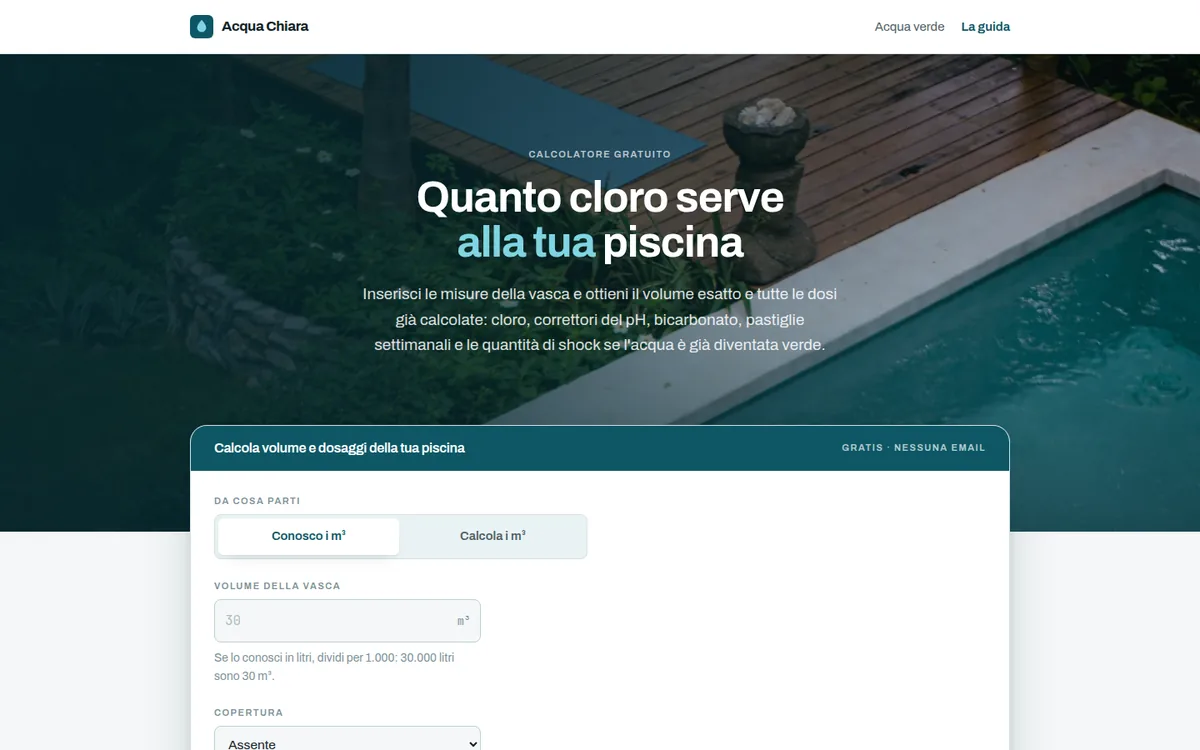 Schermata del sito realizzato per Acqua Chiara
